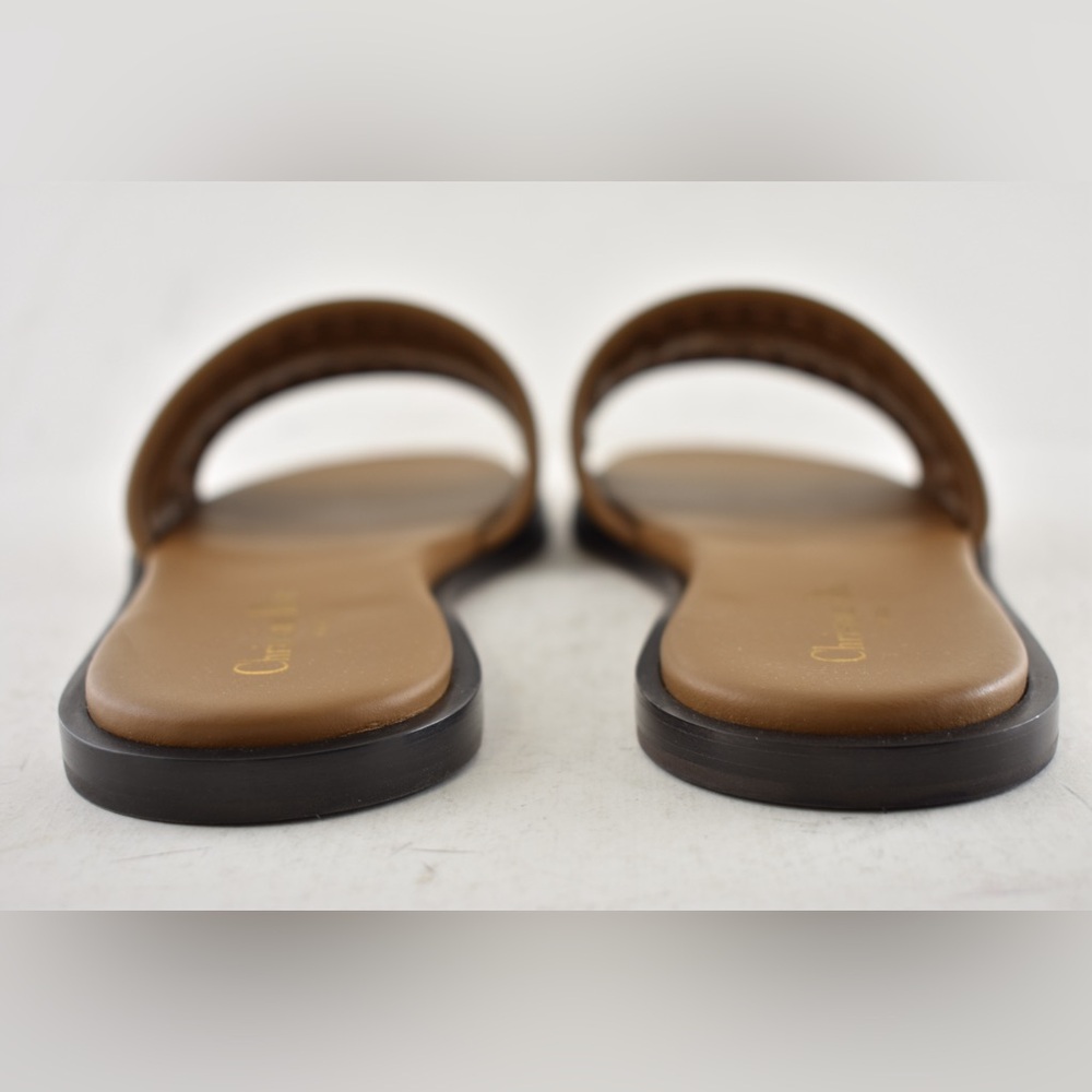 Dior D-Lane Dway Micro Cannage Chestnut Brown Leather Logo Slide Flat Sandal 39 - Picture 15 of 16